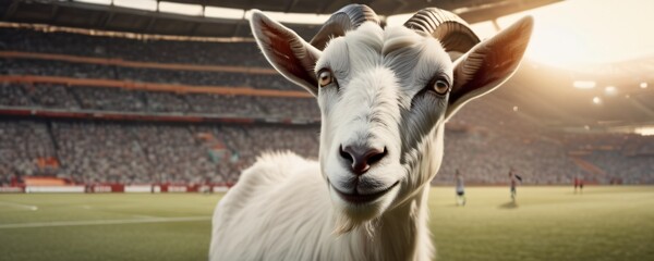Fototapeta premium Closeup of a goat in soccer stadium. Extremely detailed and realistic high resolution illustration