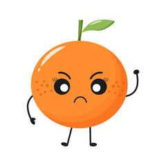 Vector funny orange angry character.  orange cartoon emoticon shows fist in flat style