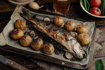 Sea Bass Stuffed with Sorrel and Baked with New Potatoes