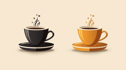 Obraz premium Two Cups of Coffee, One Black, One Yellow