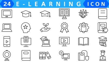 E-learning line icons collection. Education, school, knowledge, online education icons. UI icon set. Thin outline icons pack. Vector illustration