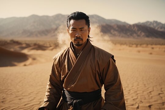 kung fu master in a desert martial arts concept
