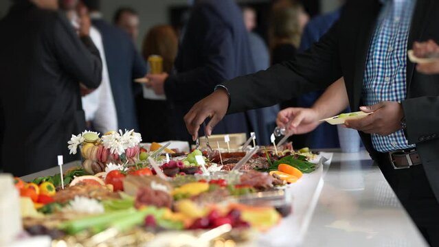 Wide food buffett spread racked focus