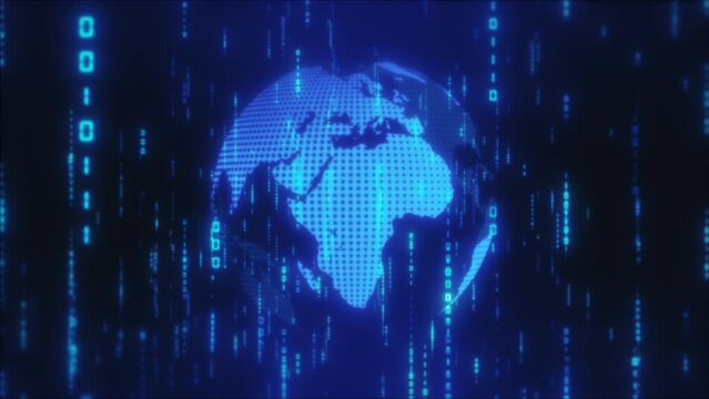 Planet in virtual space of computer data. Global AI technology made information availability to population. Digital transformation of the world concept