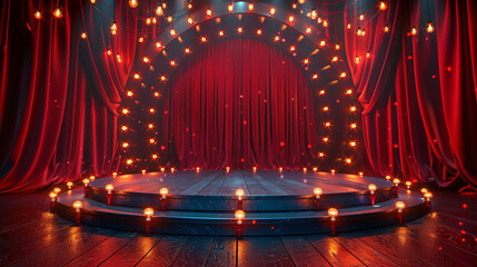 Background with stage and red theater curtains