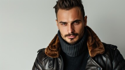 A stylish man with an intense gaze, commanding attention and respect. isolated white background