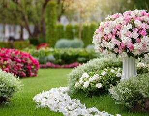 Naklejka premium Nowoczesny piękny ogród z kwiatami