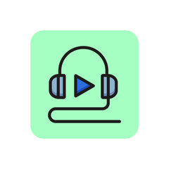 Audio lesson line icon. Headphone, play symbol, tutorial, class. Online education concept. Can be used for topics like distance courses, elearning, media content.