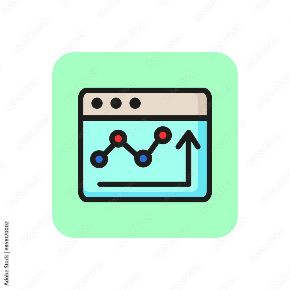 Poster browser window with graph line icon. web analytics, online analysis, online monitoring. app developm