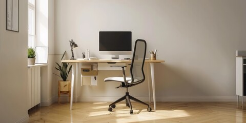 Modern computer on table in office interior. Stylish workplace