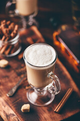 Irish coffee in drinking glass