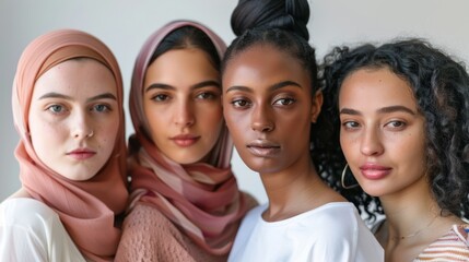 Obraz premium An empowering banner featuring women of different ethnicities, celebrating the beauty and resilience of diversity. isolated white background