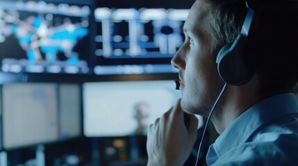 Man with blurred motion in control center