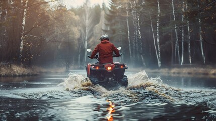 person drive atv vehicle on offroad track, extreme sport activities theme, in the river, created with generative ai