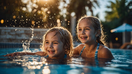 Obraz premium A happy family enjoys the joys of water.