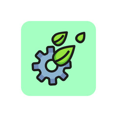 Eco industry symbol line icon. Cogwheel and leaf. Sustainable energy, recycling, green technology. Alternative energy concept. Can be used for topics like industry, ecology, technology