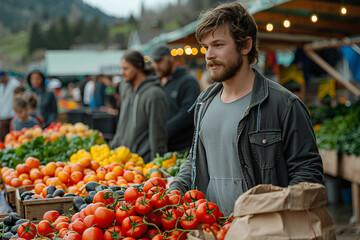 Obraz premium Farmer standing near at farmers market 