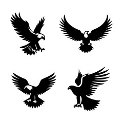 eagle flying silhouette set,  Minimalist eagle outline vector,
