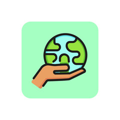 Hand holding earth line icon. Eco, environmental conservation, sustainable development. Ecology concept. Can be used for topics like nature, environment, energy