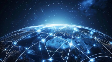 Global Network Connections - Earth in Blue