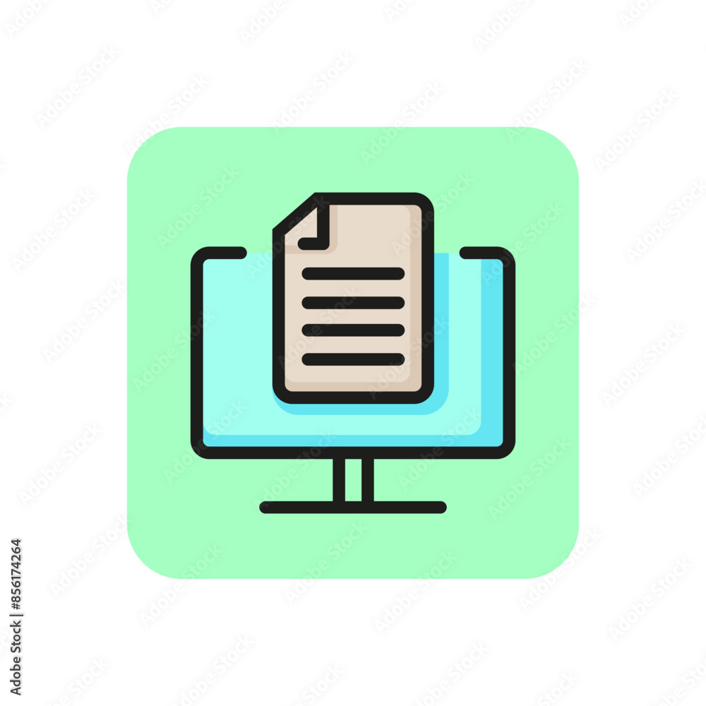Poster monitor with document line icon. text editor, digital notes, copywriting. application concept. can b