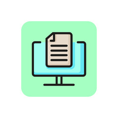 Monitor with document line icon. Text editor, digital notes, copywriting. Application concept. Can be used for topics like technology, computers, business