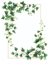Fototapeta premium Elegant botanical frame with green ivy leaves on white background. Perfect for invitations, greeting cards, and nature-themed designs.