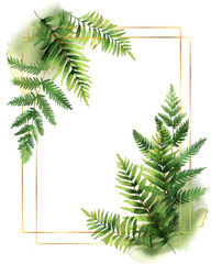 Elegant botanical frame with green fern leaves on a white background. Perfect for invitations, announcements, and decorative designs.