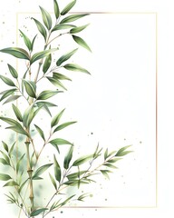 Elegant botanical frame with green leaves and branches, perfect for invitations, cards, and artistic designs.