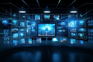 Fototapeta premium Guardian Eyes: CCTV Cameras and HUD UI for Cutting-Edge Security