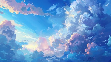 Sky of a azure hue and fluffy clouds