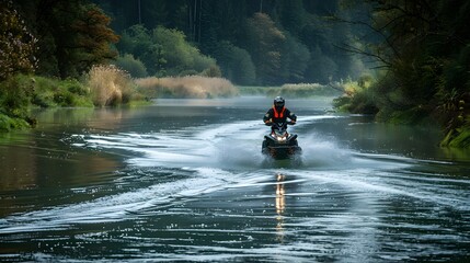 person drive atv vehicle on offroad track, extreme sport activities theme, in the river, created with generative ai