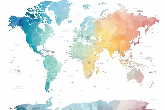 World Map with Color Gradients Showing Population Density by Region