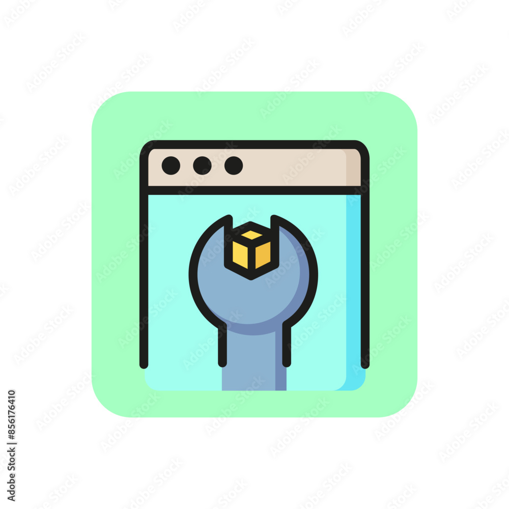Poster web development line icon. programming, seo optimization, setting. app development concept. can be u
