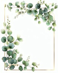 Elegant floral border with eucalyptus leaves on a white background, perfect for invitations, greeting cards, or stationery designs.