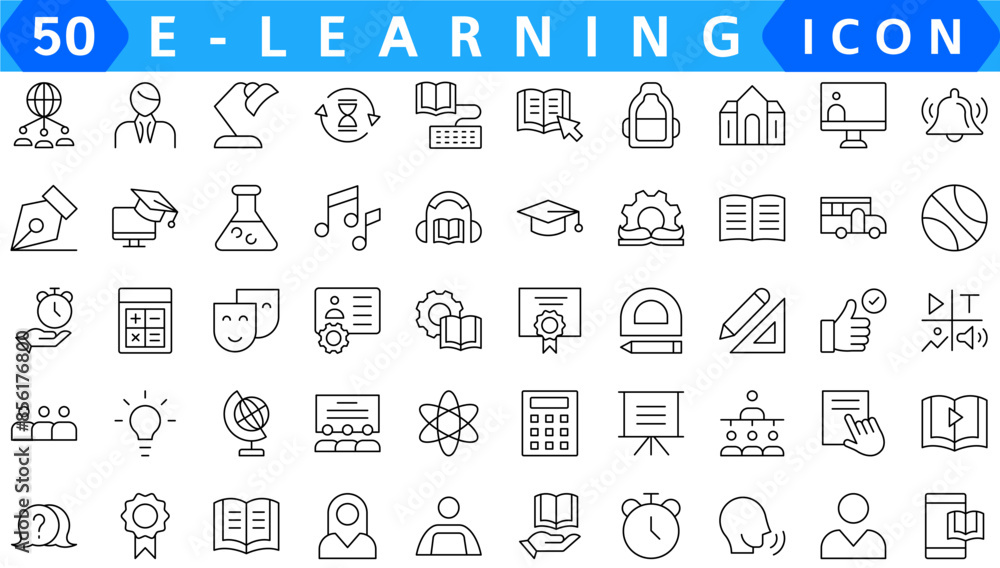 Poster e-learning icons set. collection of simple editable icons for web design, app, and more.