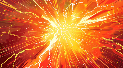 Comic book background in abstract style with a lightning motif. Characteristic, vivid colors and dynamic lines create an energetic atmosphere.
