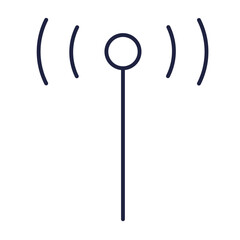 Antenna with signal transmission line icon. Mobile data, digital communication, wireless network, radio signal. Technology symbol for web and mobile. Editable vector stroke. Pixel Perfect.