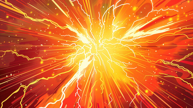 Comic book background in abstract style with a lightning motif. Characteristic, vivid colors and dynamic lines create an energetic atmosphere.