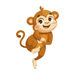 Cute smiling cartoon monkey character on a white background. Vector illustration