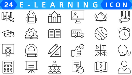 E-learning icons set. Collection of simple editable icons for web design, app, and more.