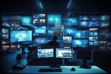 Fototapeta premium Sci-Fi Futuristic HUD Dashboard Display Visualizing a Virtual Landscape