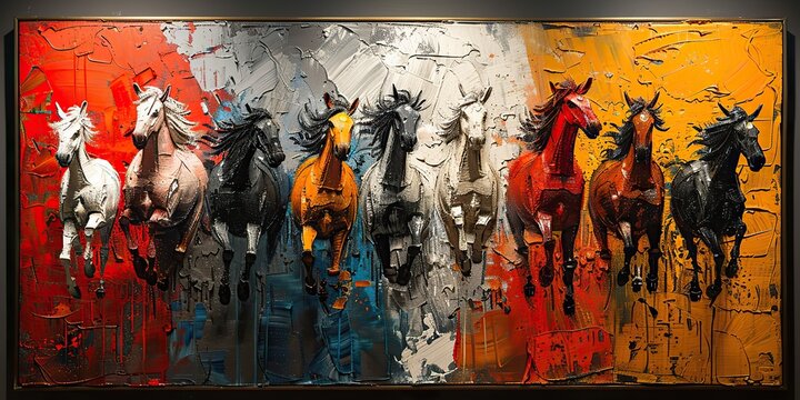 the subject of a modern painting is abstract with metal texture background animals horses etc.image illustration