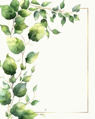 Obraz premium Elegant frame with green leaves and white background. Perfect for invitations, greetings, and nature-themed designs.