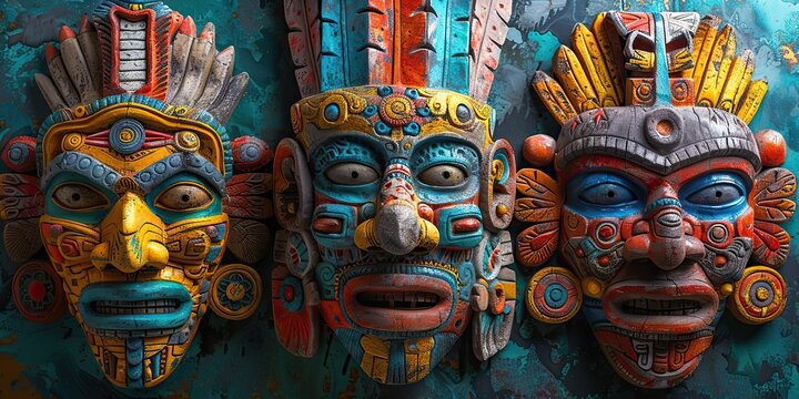 mexican indian inca warrior masks isolated.stock illustration