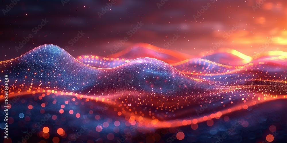 Wall mural an abstract big data graphic decorated with dotted waves.image illustration