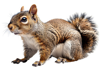 View from side of squirrel isolated on white background, transparent background