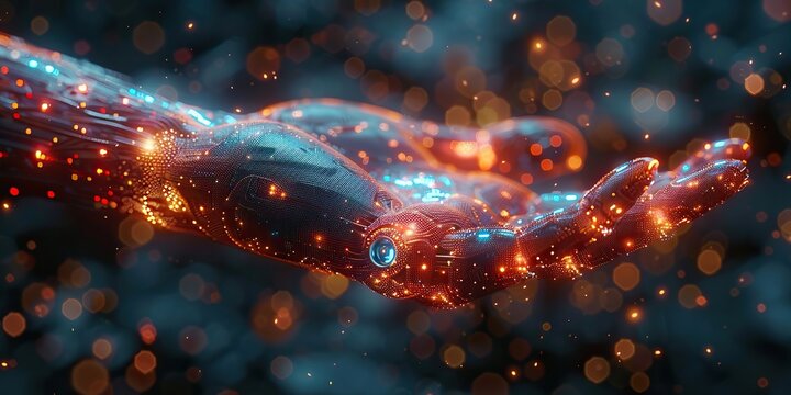 artificial intelligence concept with a robot hand and symbol ai with a futuristic element.image illustration