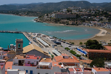 Fototapeta premium The view of the Peniscola port. Clean beach. Resort town. Castellon, Spain.