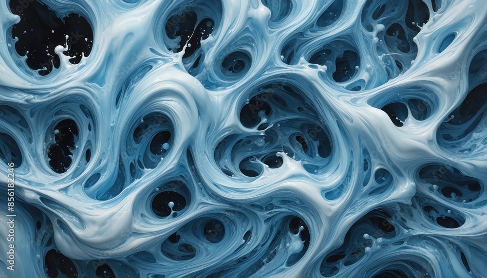 Poster abstract blue liquid like pattern with swirling, wavy formations creating a complex, textured design